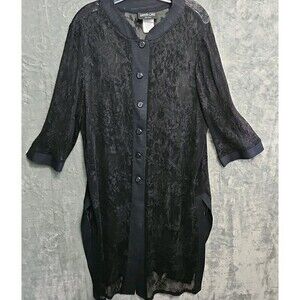 Danielle Casey Vintage Women's Sz 16 Black Duster Cardigan 44 In Long USA